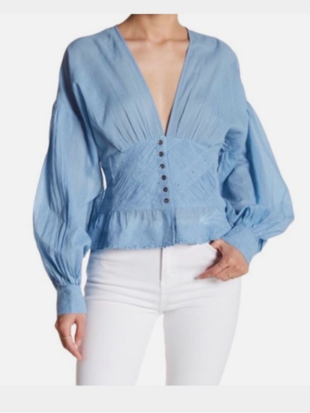 Free People True Color Button Down Blouse - Balloon Sleeve - Large